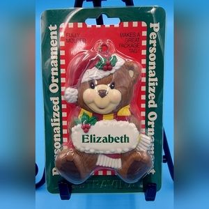 Vintage 1998 Stravina Personalized "Elizabeth" Teddy Bear Christmas Ornament